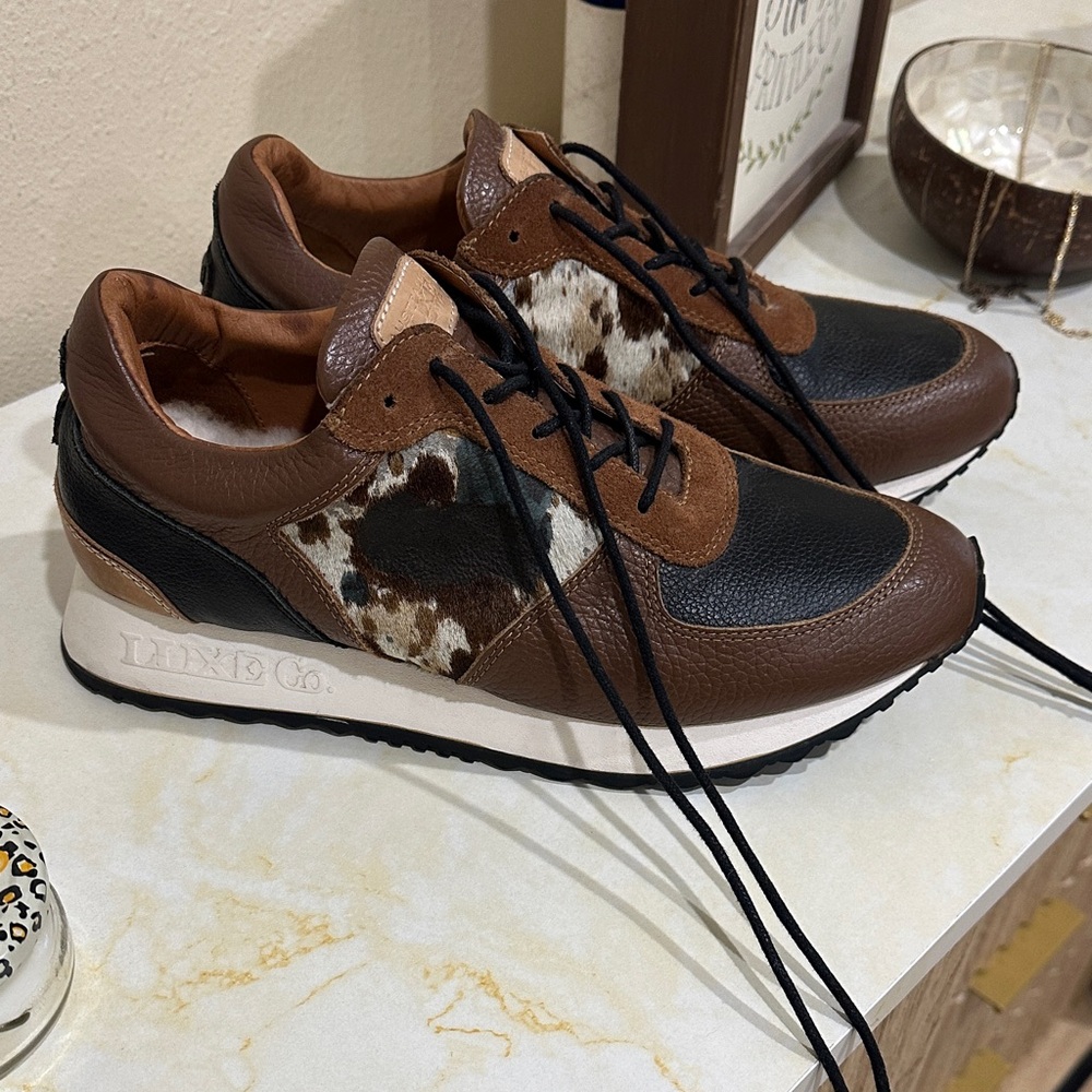 Australian Lux Brown, Black & White Cowhide Women’s Sneakers
